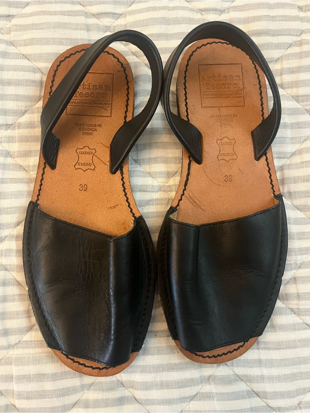 Artisan Tesora Black Leather Avarca Sandal size 39